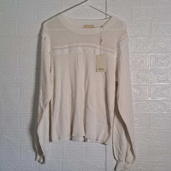 ELIE TAHARI Silk Blend Open Knit Sweater Large Ivory - Picture 5 of 12